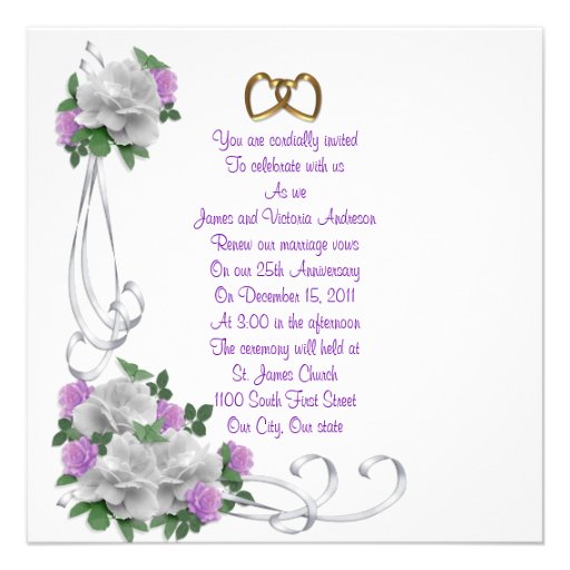 25th Wedding anniversary vow renewal White roses Custom Invitations