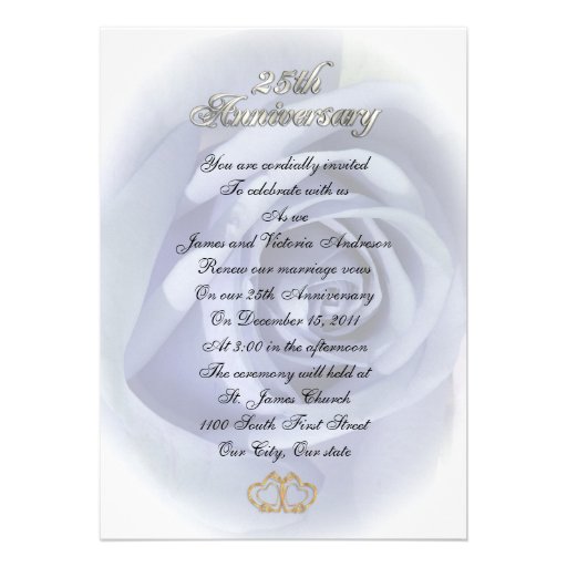 25th Wedding anniversary vow renewal White roses Personalized Invitations