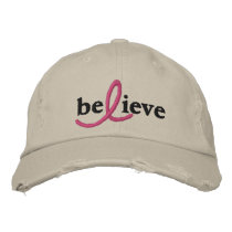 ($26.95) Believe Breast Cancer Ribbon Hat Embroidered Hat