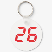26 twenty-six red alarm clock digital number keychains