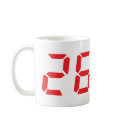 26 twenty-six red alarm clock digital number mugs