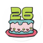 26 Year Old Birthday Cake Round Stickers