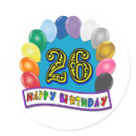 26th Birthday Gifts with Assorted Balloons Design Round Stickers