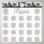 270 - 300 Guests Black Damask Seating Chart posters