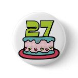 27 Year Old Birthday Cake Pinback Buttons