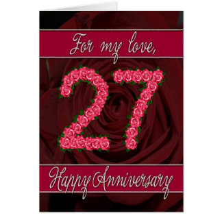 27th anniversary card with roses and leaves