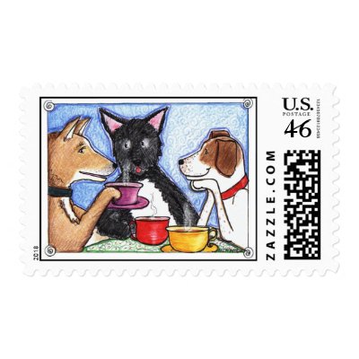 280  Dogs drinking coffee Postage Stamps by amymgantt