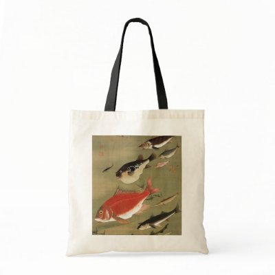 28. 群魚図, 若冲 Various Fishes, Jakuchū, Japan Art Canvas Bag by ukiyoemuseum