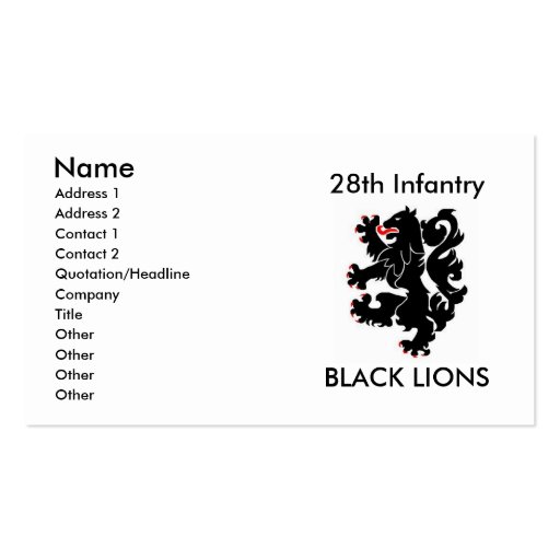 28th inf black lions Calling Card Business Cards (front side)