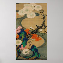 29. 菊花流水図, 若冲 Chrysanthemum & Stream, Jakuchū Posters