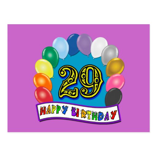 29th Birthday Gifts with Assorted Balloons Design Postcard | Zazzle