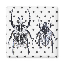 2 Black & White Beetles on Dots magnets by JuJuGarden 2 Black & White Beetles on Dots magnets