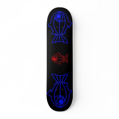 2 Blue an 1 Red Trout Skateboard Deck by lonvig