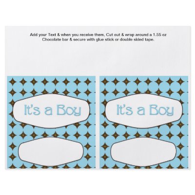 2 Blue Baby Shower Favor Custom Candy Bar Wrappers Full Color Flyer by partypizazz