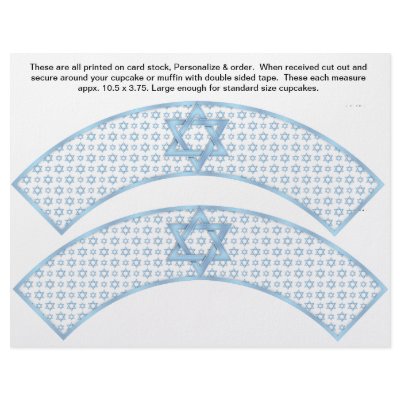2 Blue Bar Mitzvah Custom Cupcake Wrappers Flyers by partypizazz