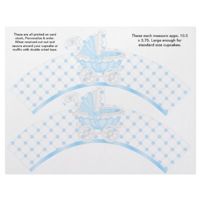 2 Blue Carriage Baby Personalized Cupcake Wrappers Personalized Flyer by partypizazz