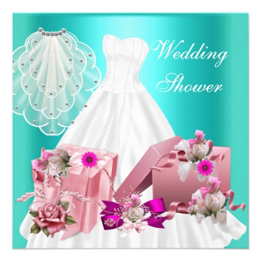 2 Bridal Wedding Shower Fuchsia Turquoise Pink Custom Announcements
