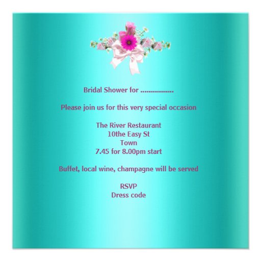 2 Bridal Wedding Shower Fuchsia Turquoise Pink Custom Announcements