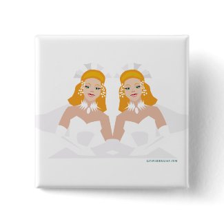 2 Brides Red Headed button