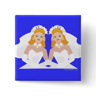 2 Brides Red Headed button