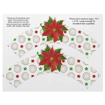 2 Christmas Poinsettia Custom Cupcake Wrappers Full Color Flyer by partypizazz