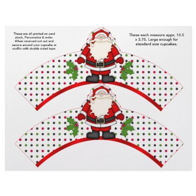 2 Christmas Santa Personalized Cupcake Wrappers Flyers by partypizazz