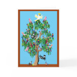 2 crimson rosellas, and a cockatoo up a gumtree greeting card