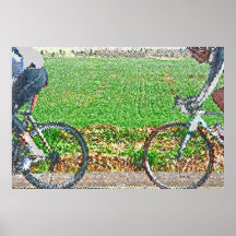 2 Cyclists In Front Of A Green Field Print