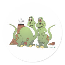 2 Dinosaur Friends Cartoon Round Sticker