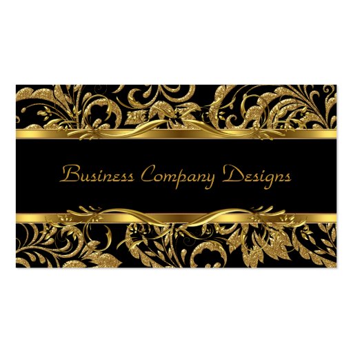 2 Elegant Classy Gold Black Damask Embossed Look Business Cards (front side)