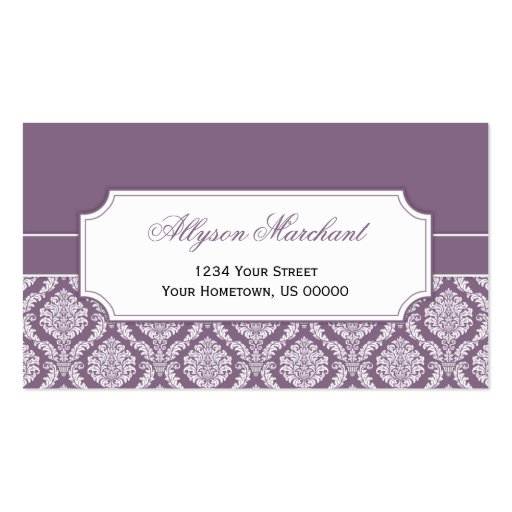 #2 Elegant Vintage Dusty Purple White Damask Business Cards