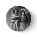 2 Geisha Girls Vintage Japanese Photo Button