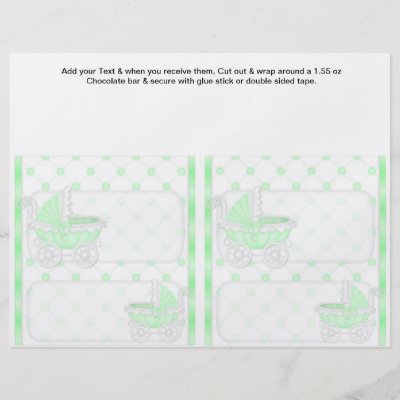 2 per sheet 2 Green Baby Carriage Shower Favors Custom Hershey's Candy Bar
