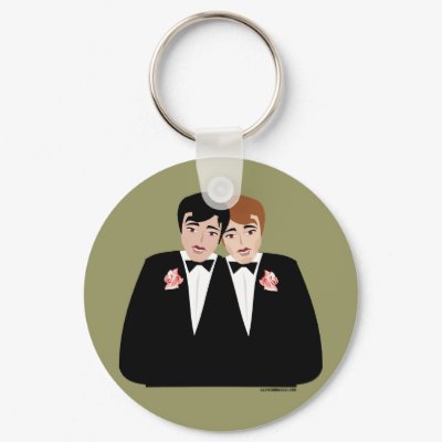 2 Grooms (Brown Hair and Black Hair) Keychain by gayweddingday