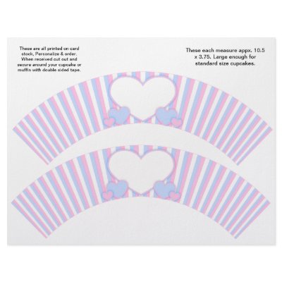 2 Hearts and Stripes Personalized Cupcake Wrappers Flyers by partypizazz