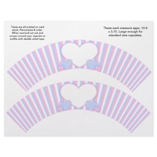 2 Hearts and Stripes Personalized Cupcake Wrappers Flyers