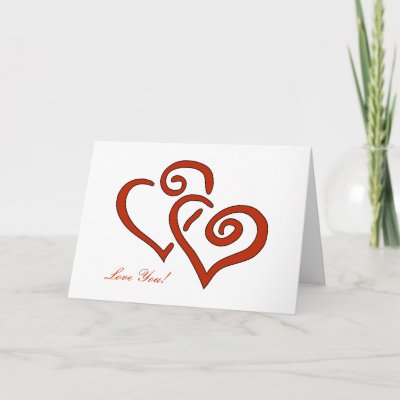 Valentines  Hearts on Hearts Valentine S Day Card Love You  Red Outline Of 2 Special Hearts