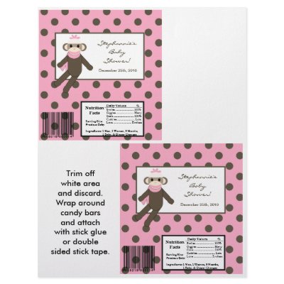 2 Hershey's Large Bar Wrapper Pink Sock Monkey Personalized Flyer by AnnLeeDesigns