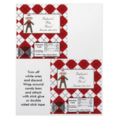 2 Hershey's Large Bar Wrapper Red Sock Monkey Personalized Flyer by AnnLeeDesigns