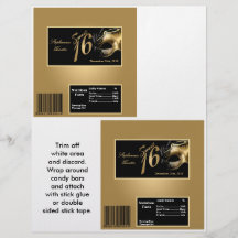 2 Hershey's Large Bar Wrapper Sweet 16 Gold Custom Flyer