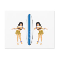 2 Hulas and Surf Board postcards