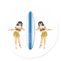 2 Hulas and Surf Board stickers