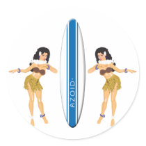 2 Hulas and Surf Board stickers