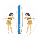 2 Hulas and Surf Board Stickers