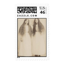 2 ladies really long hair postage stamp