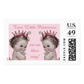2 Little Princesses are on Their Way Vintage Baby Stamp