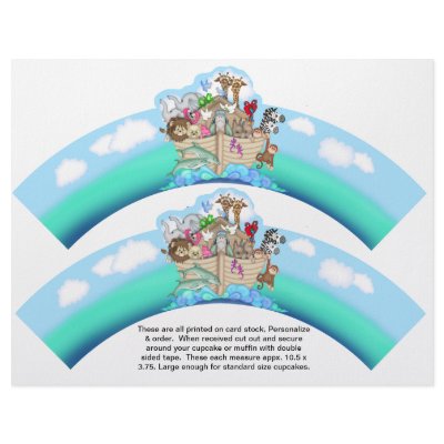 2 Noahs Ark Baby Personalized Cupcake Wrappers Full Color Flyer by partypizazz
