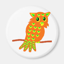 2-Orange Owl Refrigerator Magnets