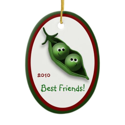 2 Peas in a Pod Oval Ceramic Christmas Ornament