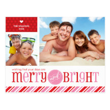 2 PHOTO CHRISTMAS POSTCARD :: merry & bright 2